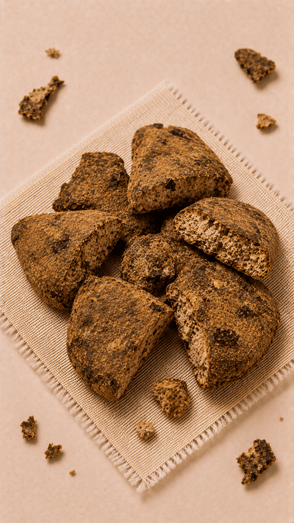 Photo of medicated leaven, brown fermented cake broken into chunks