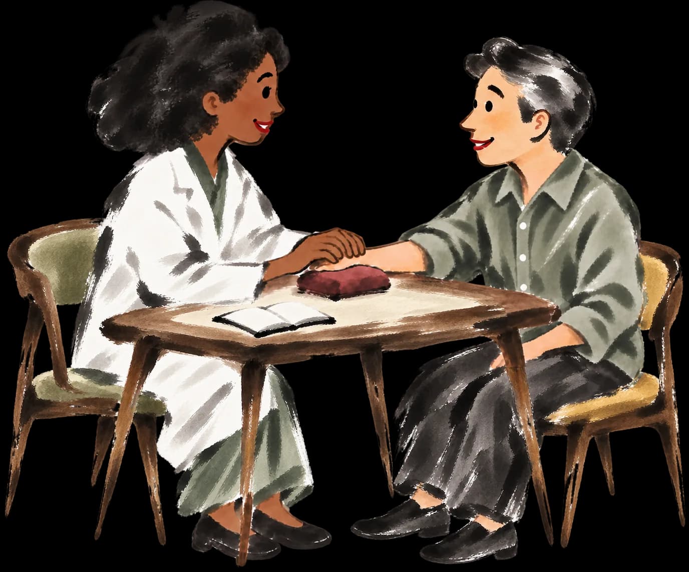 A practitioner checking a patient’s pulse during a consultation