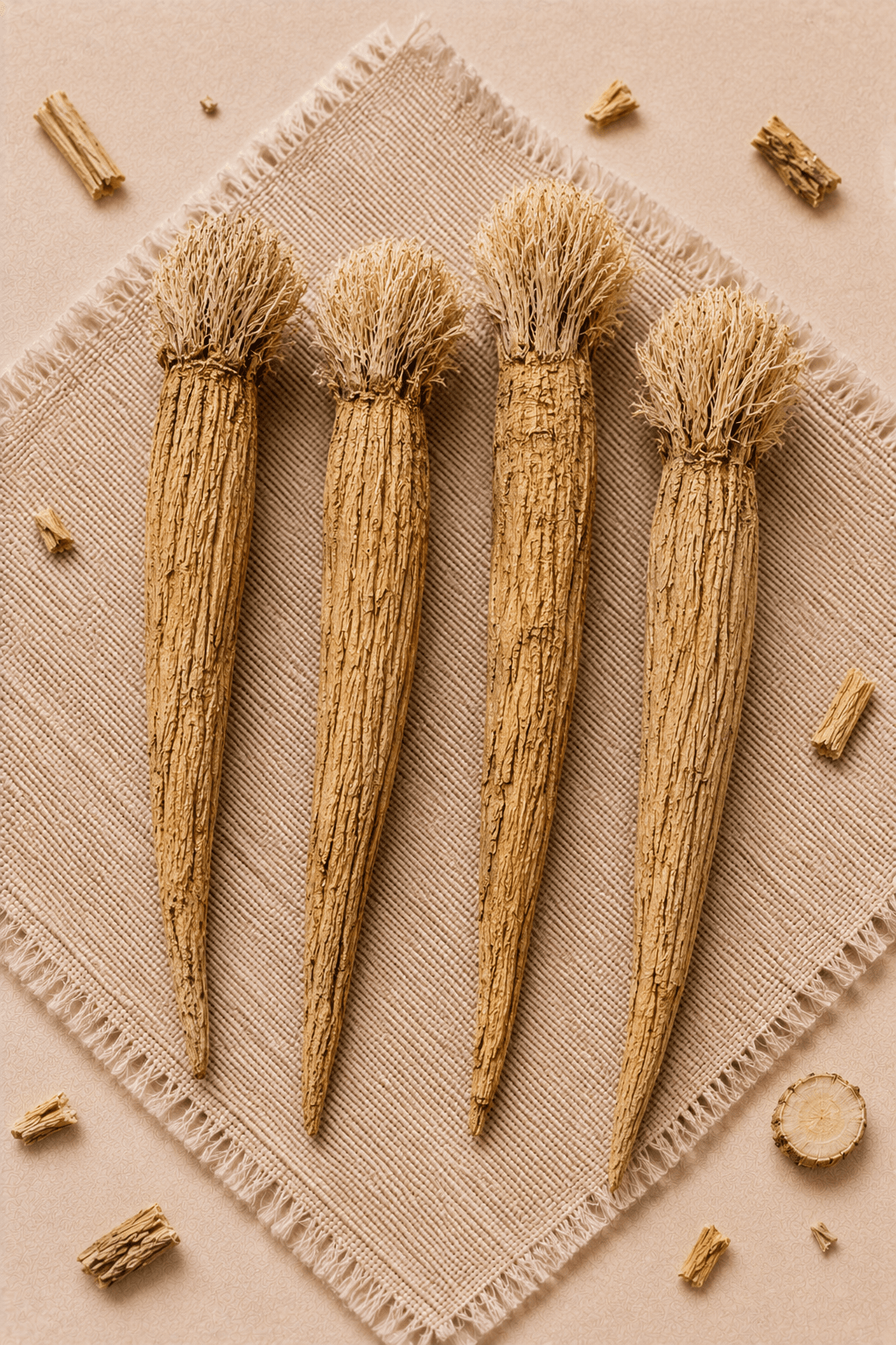 Photo of dried siler root, pale yellow and slightly twisted